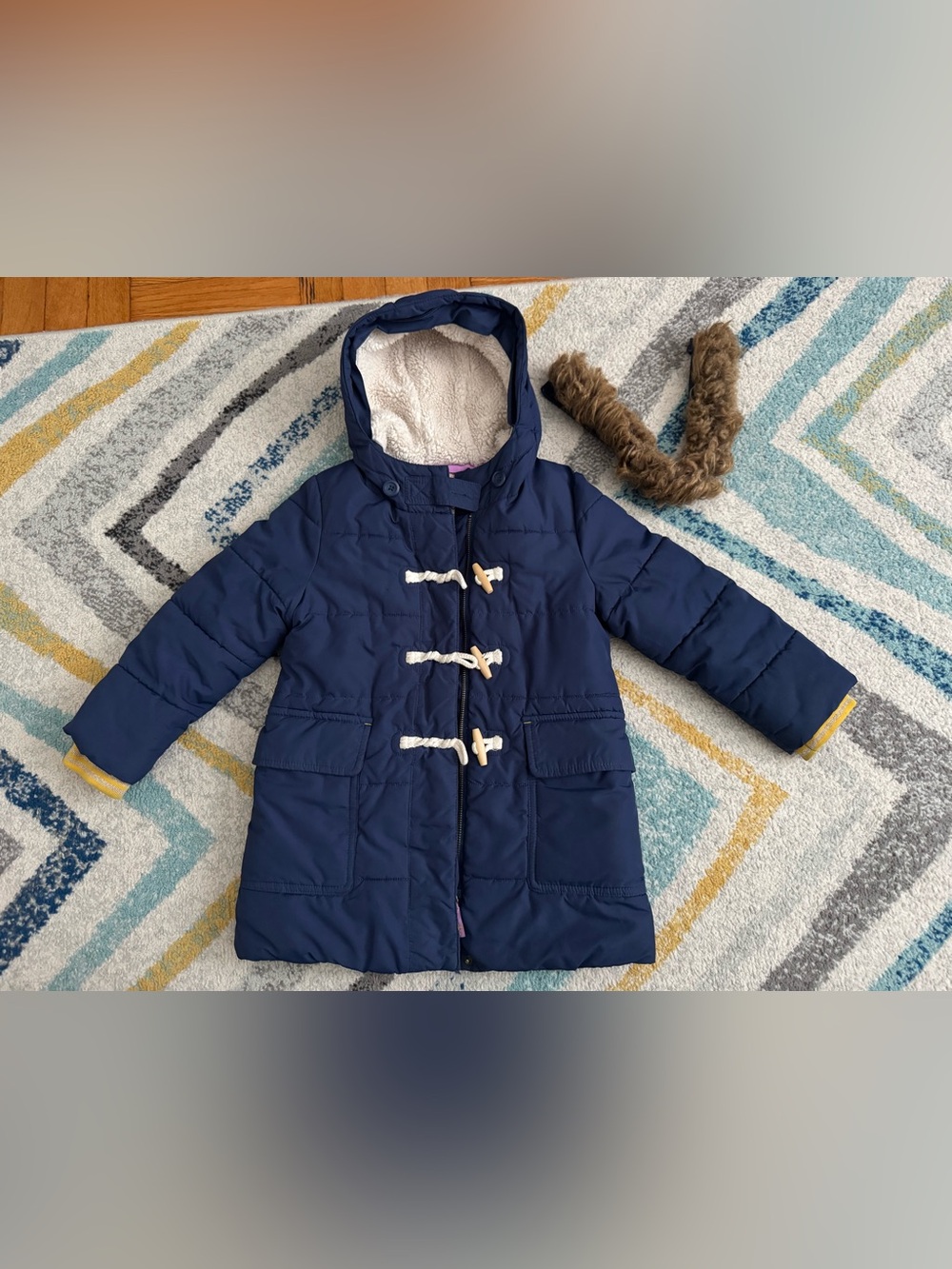Mini Boden Long Winter Coat Navy Blue 4-5Y